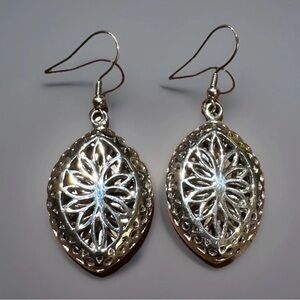 Stunning Stainless Steel Dangle Earrings Silver 2” Drop. Makers Mark Stamp
